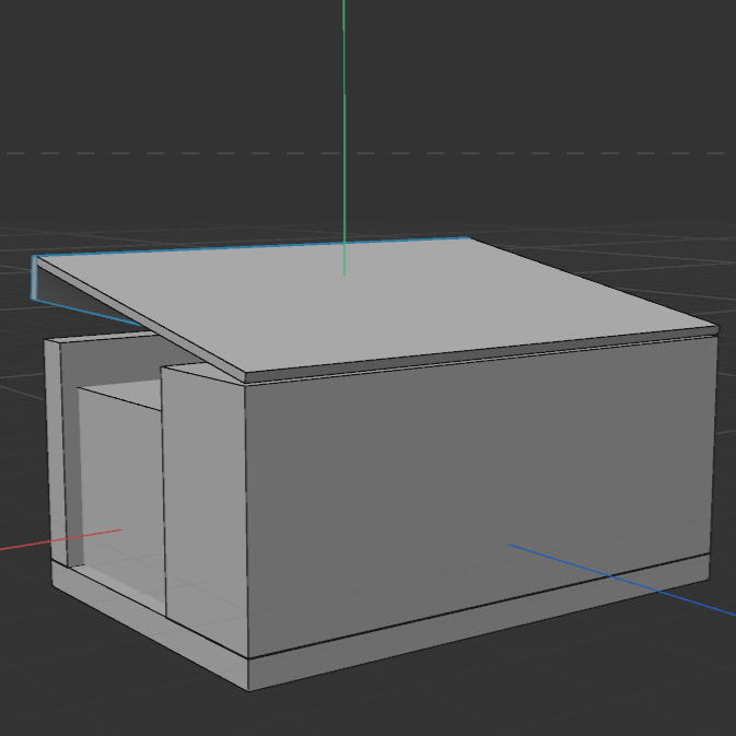 Back view of glasses case in Cinema4D.<br>
                This is a rough draft, since I aimed to place down primitive cubes to start blocking
                basic shapes.