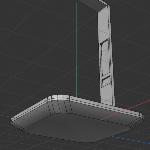 A bottom view of the lamp.<br>
                I used the extrusion tool to add another layer and adjusted the base with the
                edge tool to make it slant inwards.