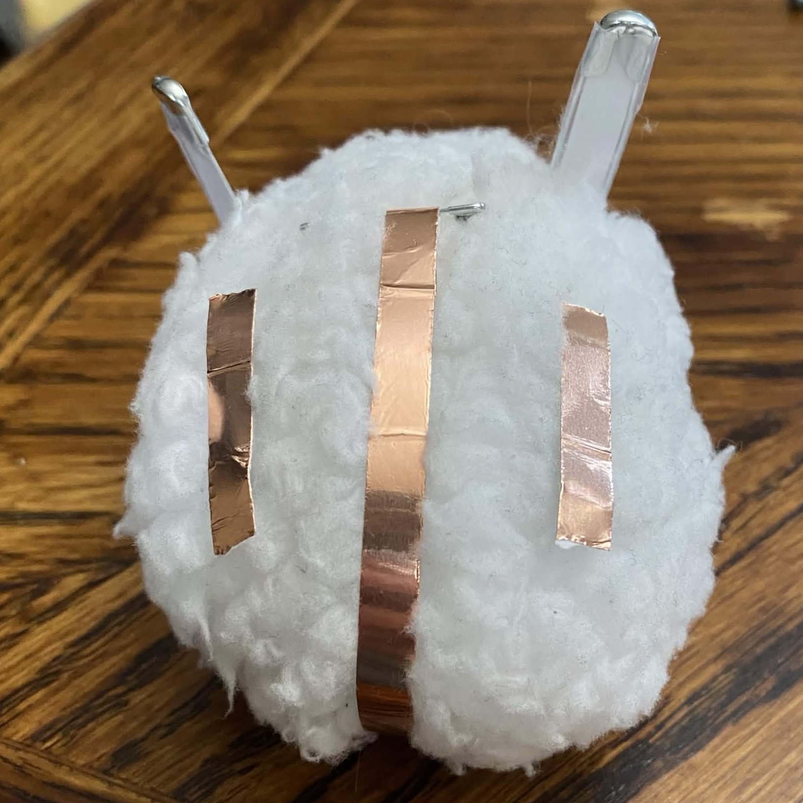 Back view of fluff ball prototype.