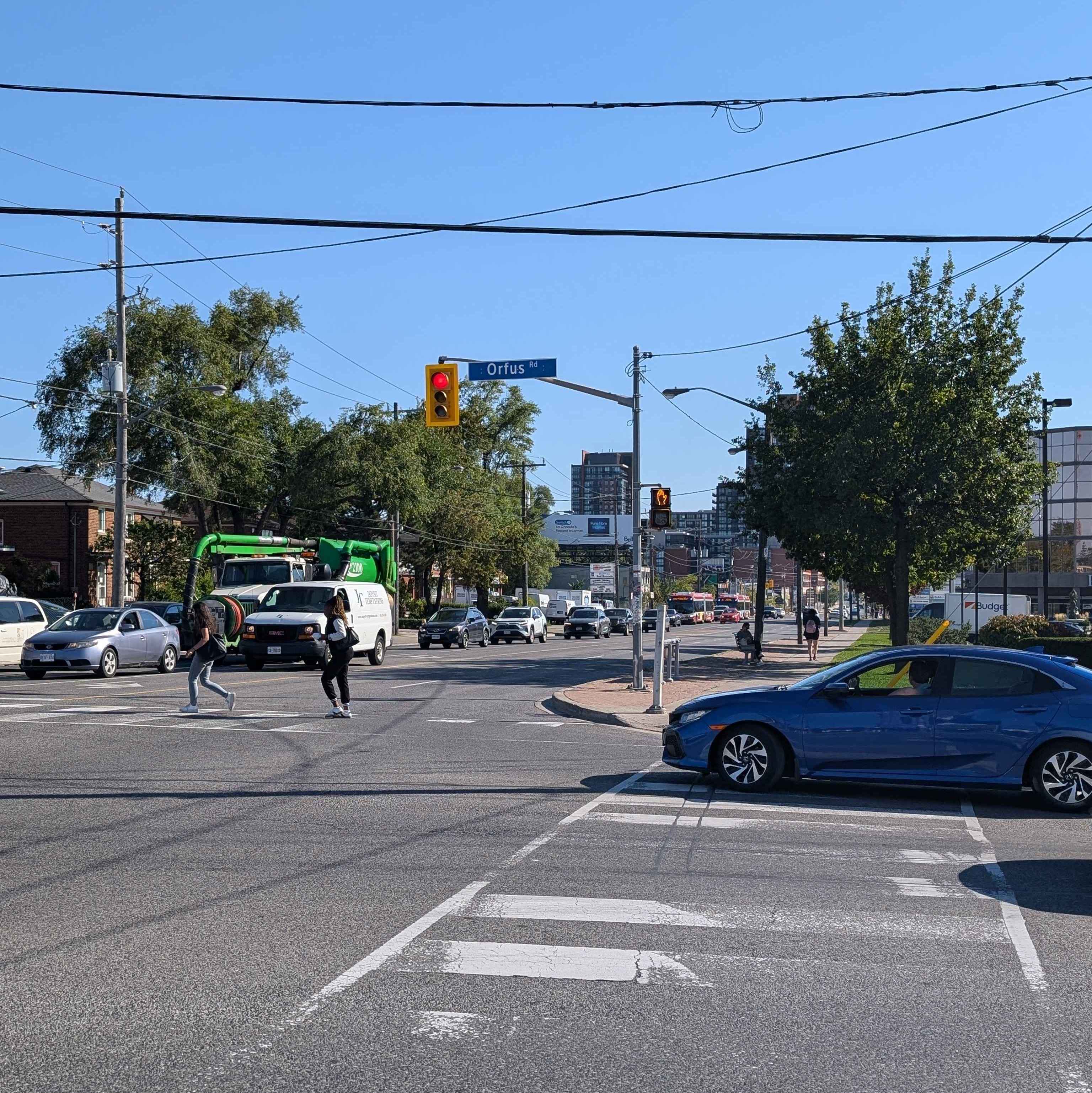 An intersection at Orfus Road. This day was quite warm.