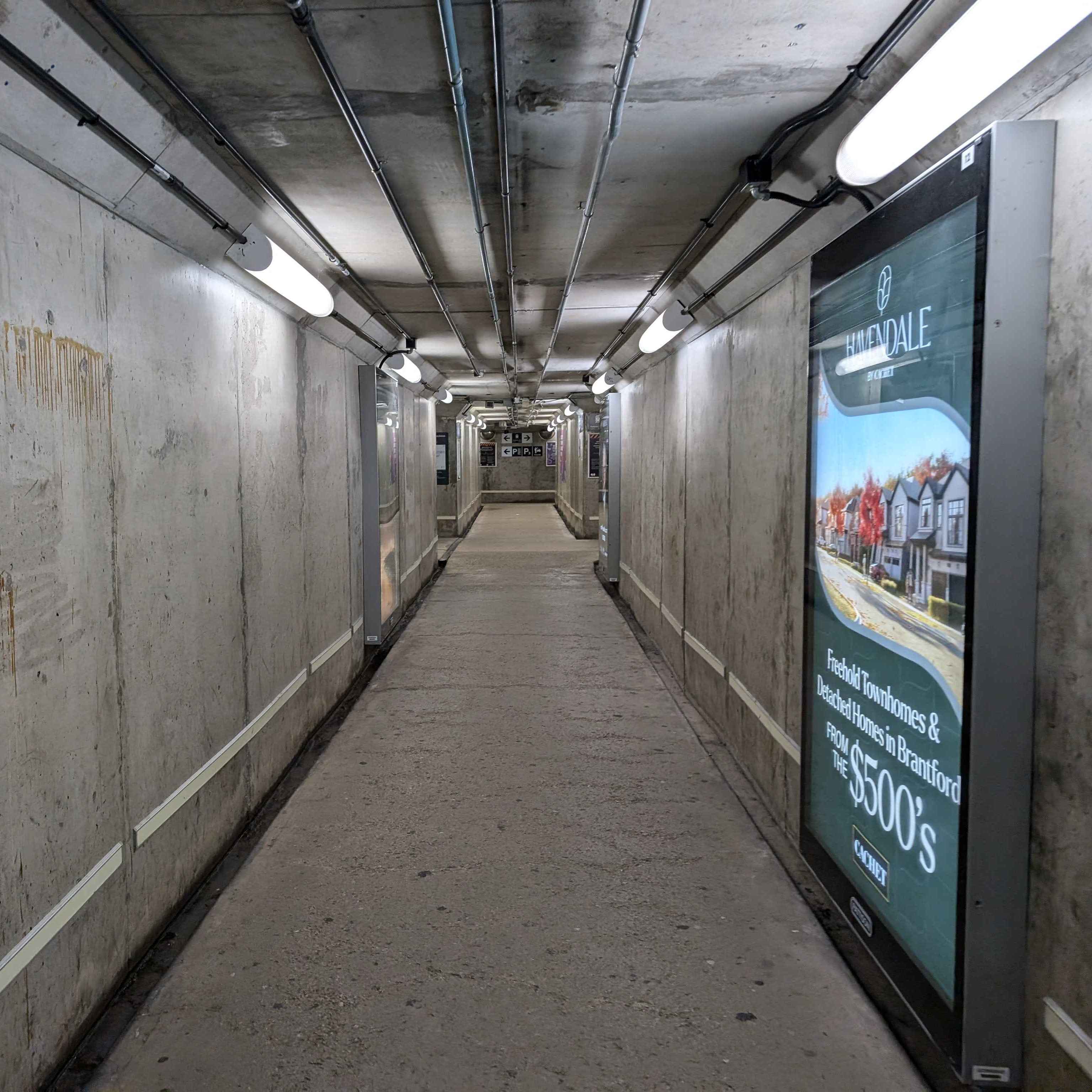 Underground walkway of the Burlington GO Train Station.
