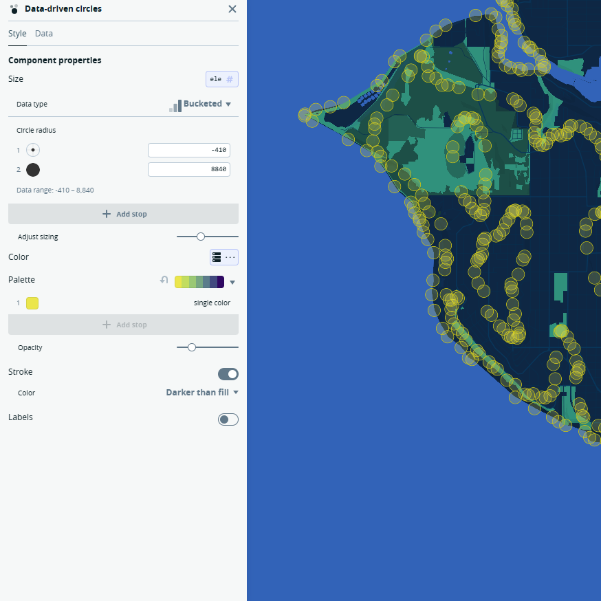 My first time working with data-driven circles in Mapbox. The data shown is illegal dumping sites in Seattle.