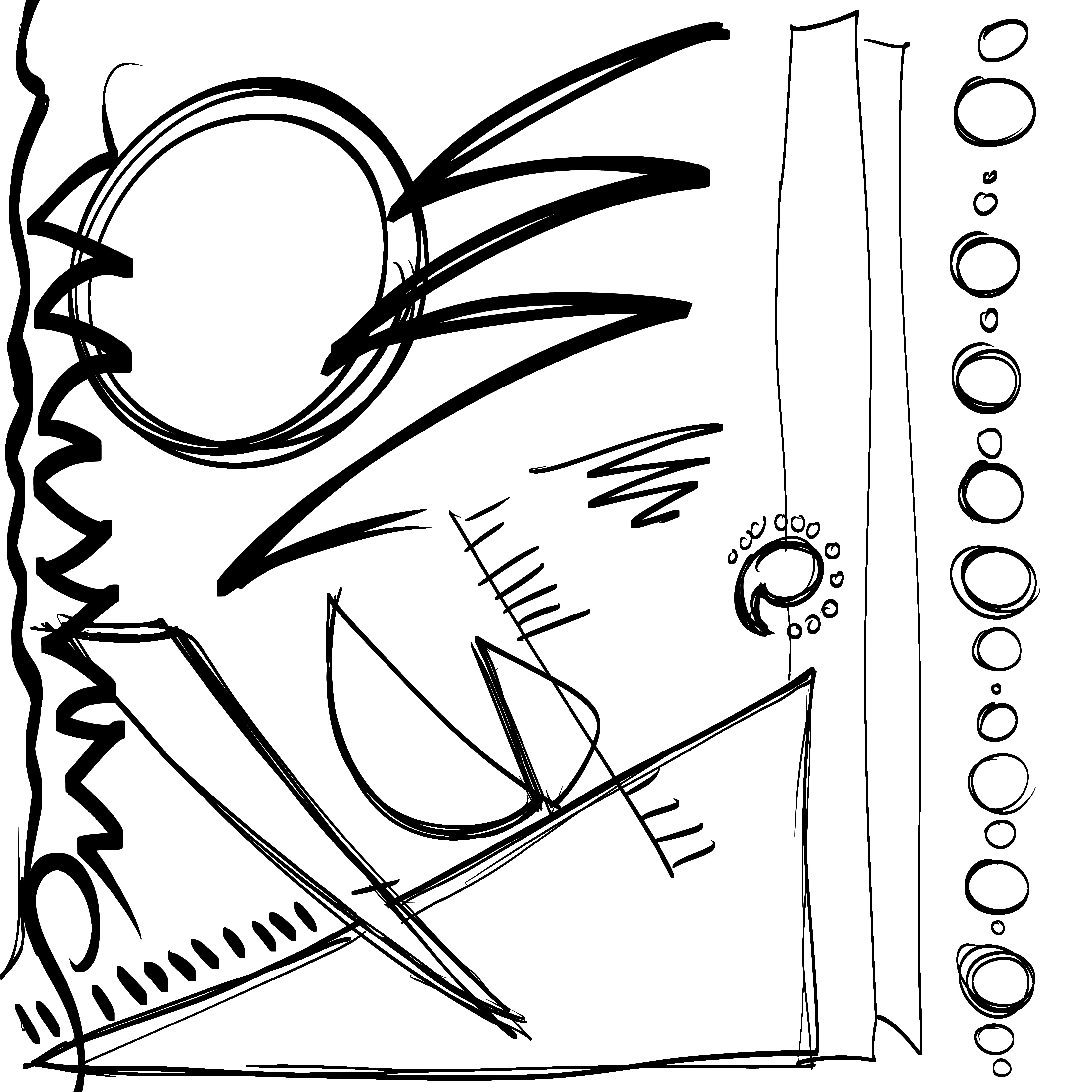 I put my finished abstract portrait as linework to see how it would be as simple outlines instead
                of flat colours. I realize that colour adds to personality and data, so this idea was scrapped quickly.